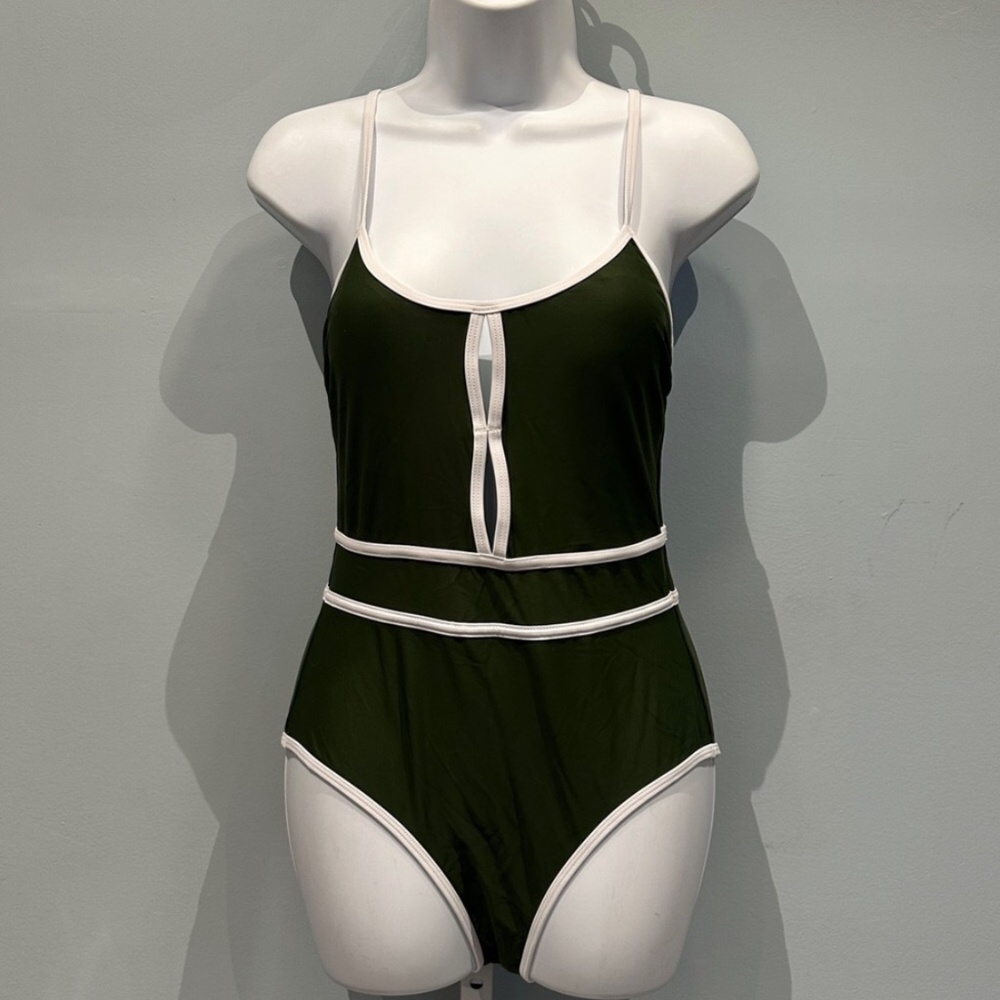 Cupshe Olive Green One-Piece Swimsuit Color Block Keyhole Small NWT
